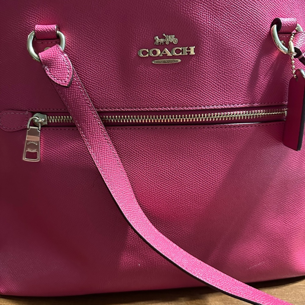 Coach Pink Leather Shoulder Bag with Gold Accents